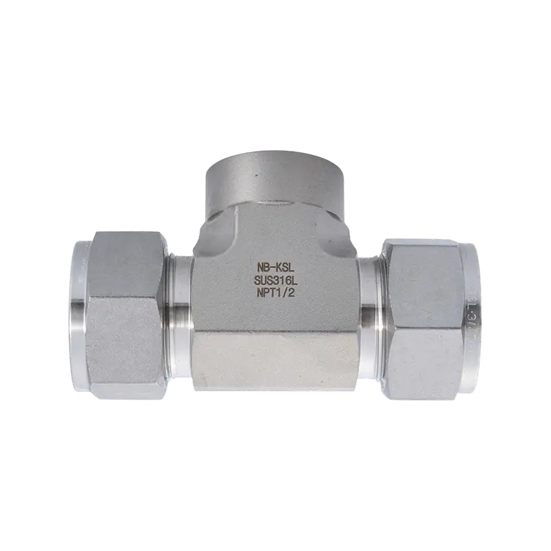 Conector en T de rosca interna con ajuste de compresión de acero inoxidable 316L