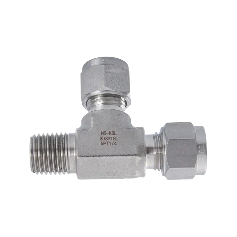 Te lateral de rosca externa de ajuste de compresión de acero inoxidable 316L